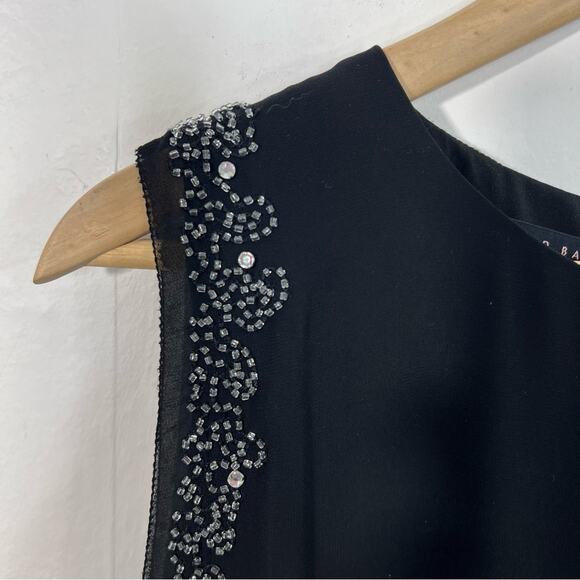 Ted Baker Black Beaded Crystal Overlay Sleeveless Dress Size 3 Or Medium - Picture 3 of 15